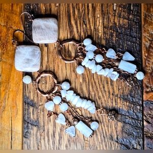 Earth Chic Natural Moonstone In Long Ultimate Bohemian Artisan Copper Earrings